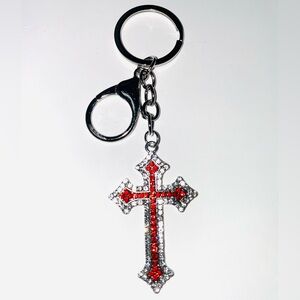 Red Rhinestone Cross Keychain